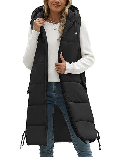Women’s Long Puffer Vest with Hood