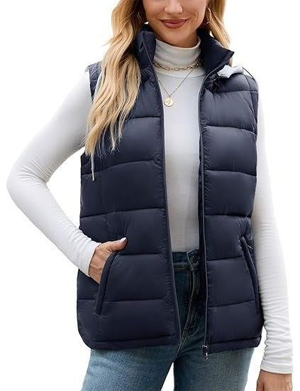 Women’s Quilted Puffer Vest with Detachable Hood