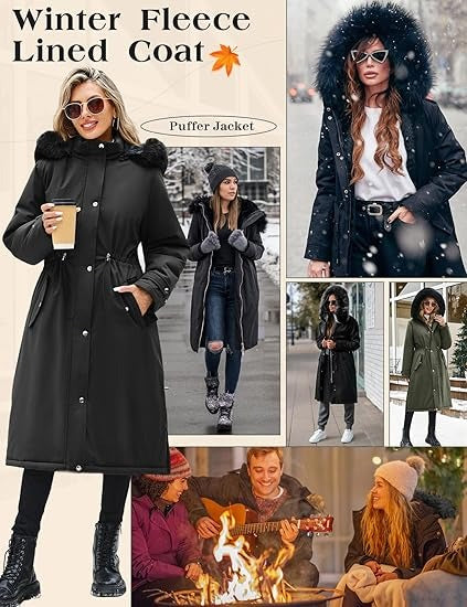 Women’s Long Puffer Coat with Detachable Hood