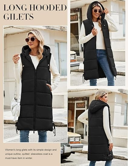 Women’s Long Puffer Vest with Hood