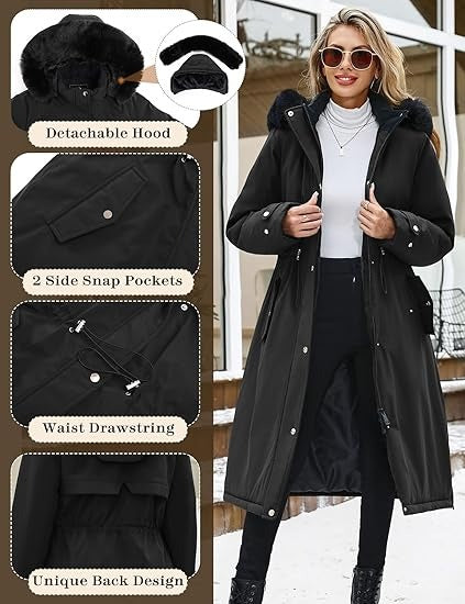Women’s Long Puffer Coat with Detachable Hood