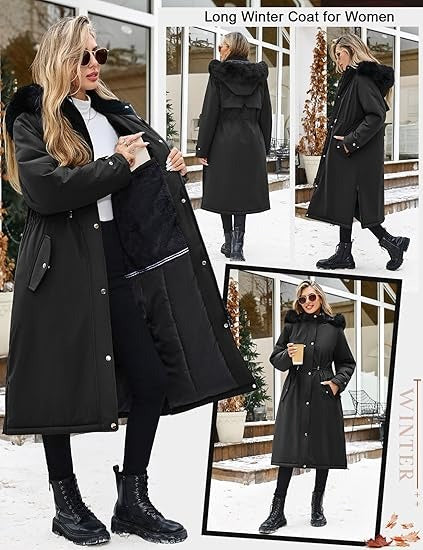 Women’s Long Puffer Coat with Detachable Hood