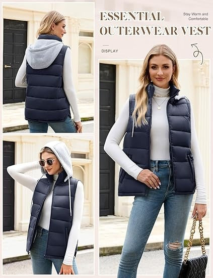 Women’s Quilted Puffer Vest with Detachable Hood