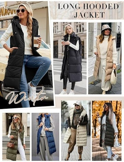 Women’s Long Puffer Vest with Hood