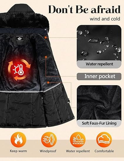 Women’s Long Puffer Coat with Detachable Hood