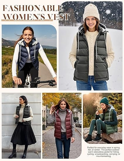 Women’s Quilted Puffer Vest with Detachable Hood