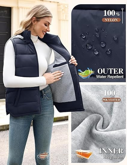 Women’s Quilted Puffer Vest with Detachable Hood